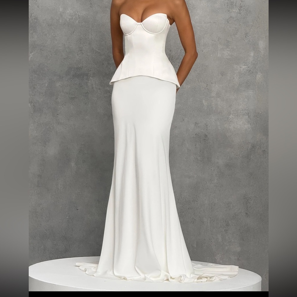 Babyboo Strapless White Peplum corset and maxi skirt set